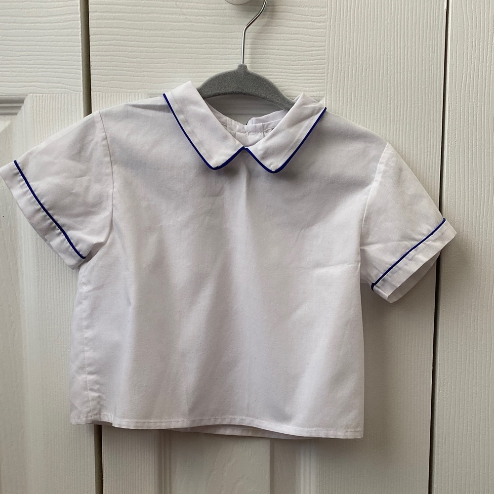 Carriage Boutique White Shirt with Blue Trim